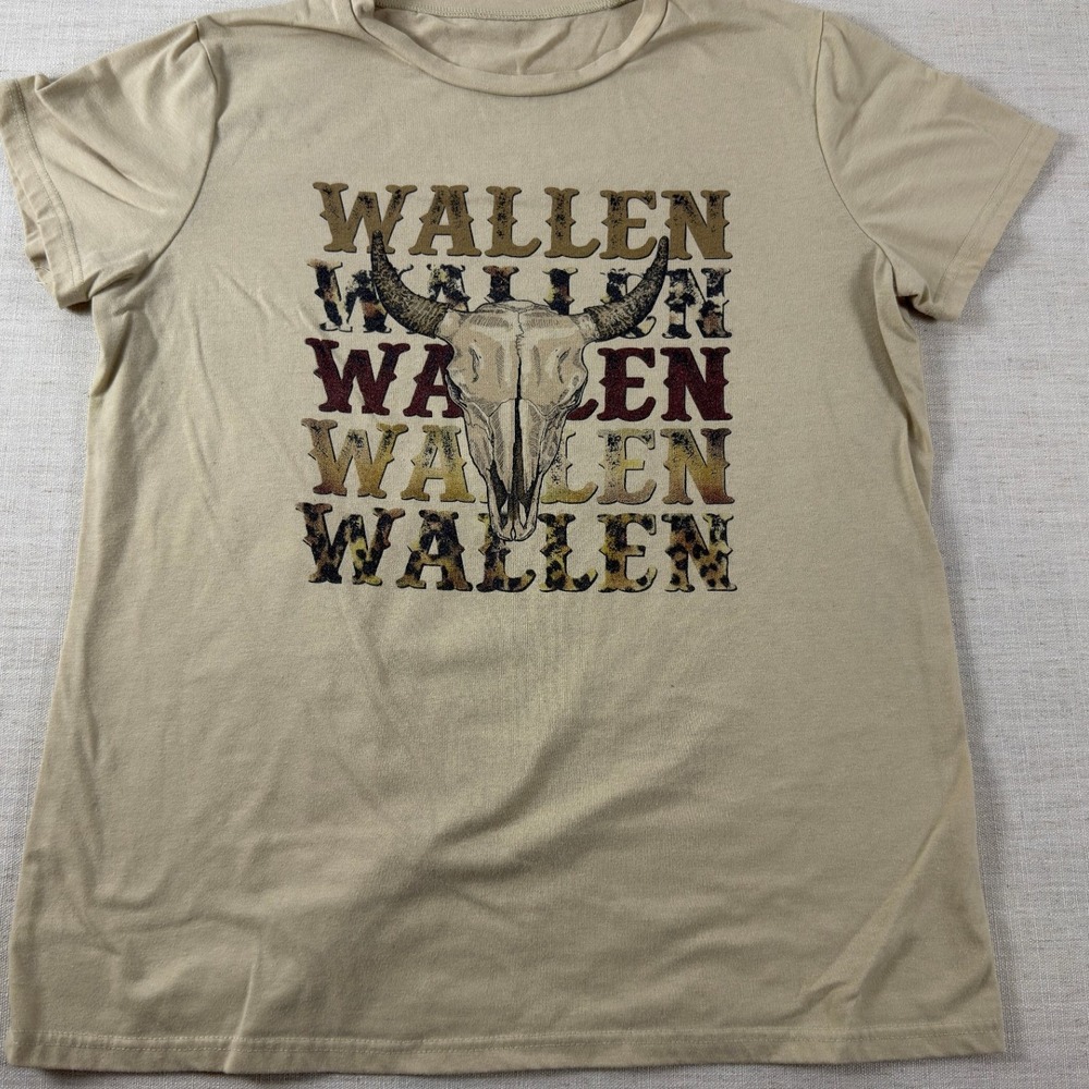 Morgan Wallen Graphic Tee Tan Bull Skull Western Country Music T-Shirt Large
